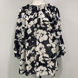 CHAPS 2X Women’s Navy White Floral Sheer Peasant Cottagecore Nautical Fairycore